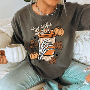 DTF Full Color TShirt Transfer - Cozy Coffee Weather