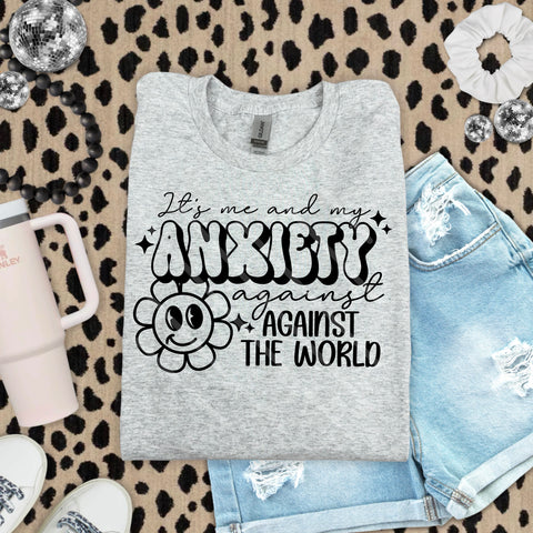 DTF Full Color Transfer - It's Mee & My Anxiety Smiley Flower (White or Black Font)