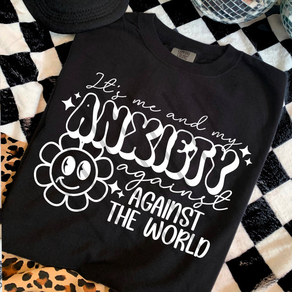 DTF Full Color Transfer - It's Mee & My Anxiety Smiley Flower (White or Black Font)