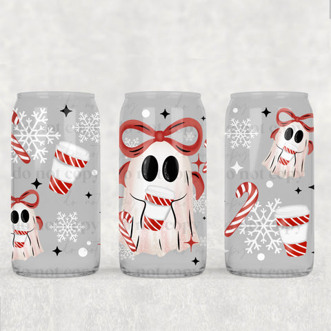 16oz UV DTF Wrap - Peppermint Latte Ghost Red Bow
