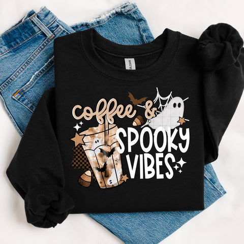 DTF Full Color Transfer - Coffee Spooky Vibes (White or Black Font)
