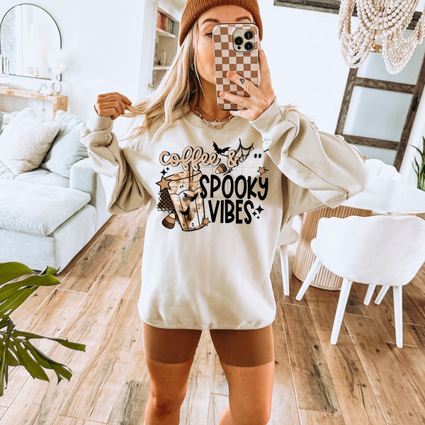 DTF Full Color Transfer - Coffee Spooky Vibes (White or Black Font)