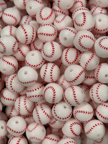 15mm Printed Silicone Bead - Baseball