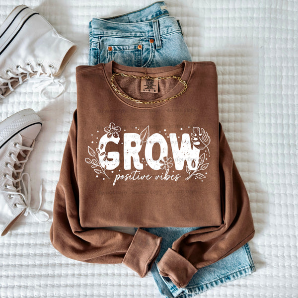 DTF Full Color TShirt Transfer - Grow Positive Vibes - (Black or White)