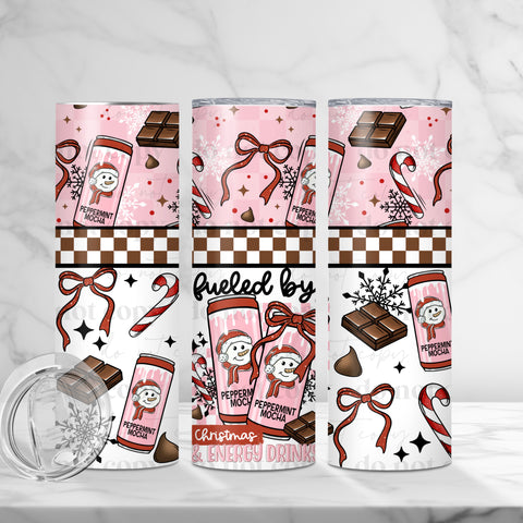 Skinny Tumbler Sublimation Wrap -Fueled By Christmas & Energy Drinks
