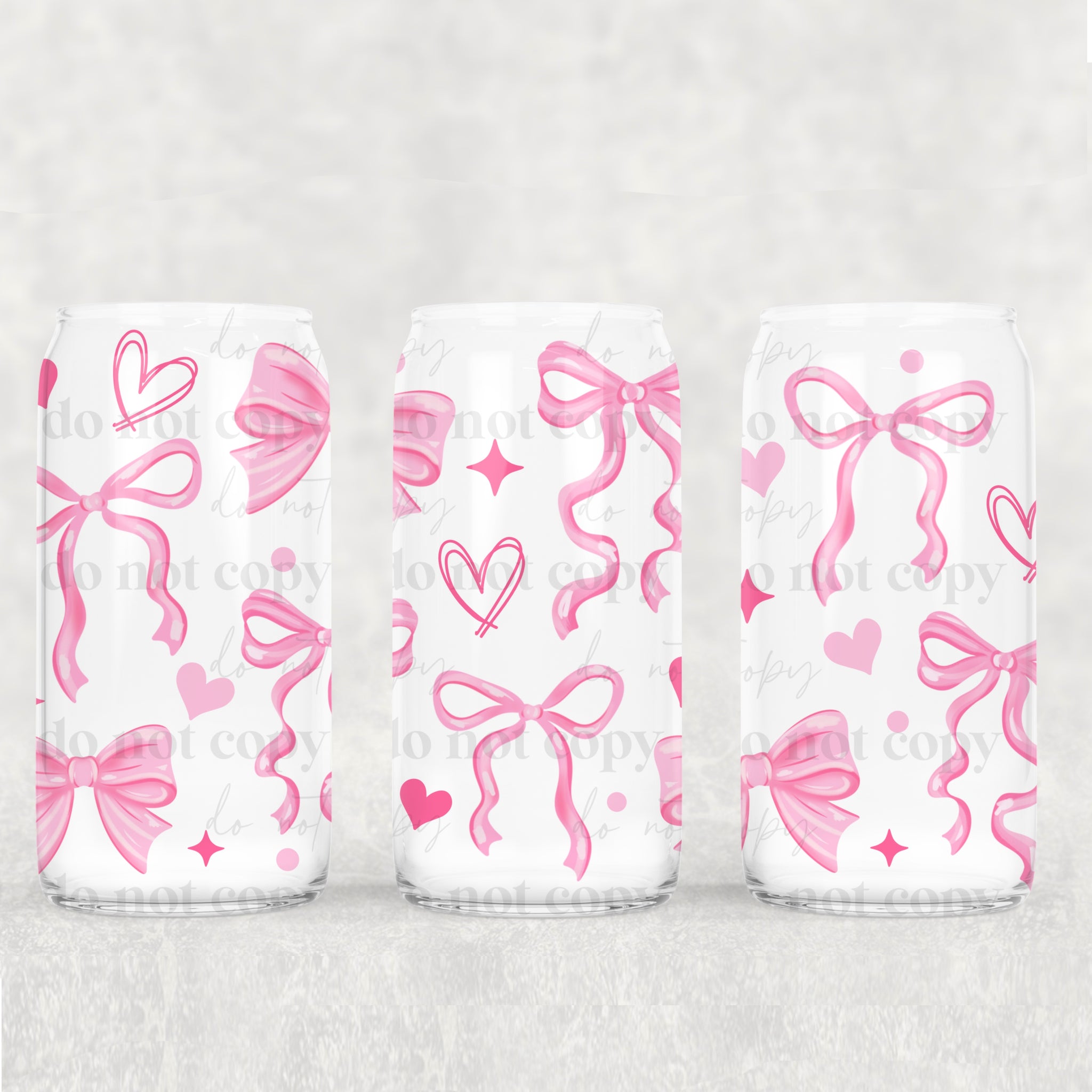 16oz UV DTF Wrap - Pink Ribbons & Hearts