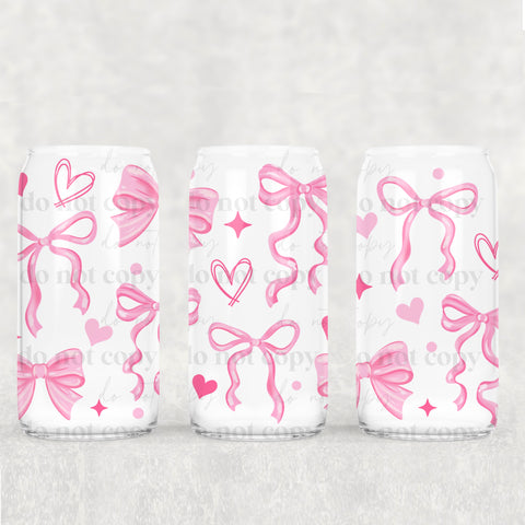 16oz UV DTF Wrap - Pink Ribbons & Hearts