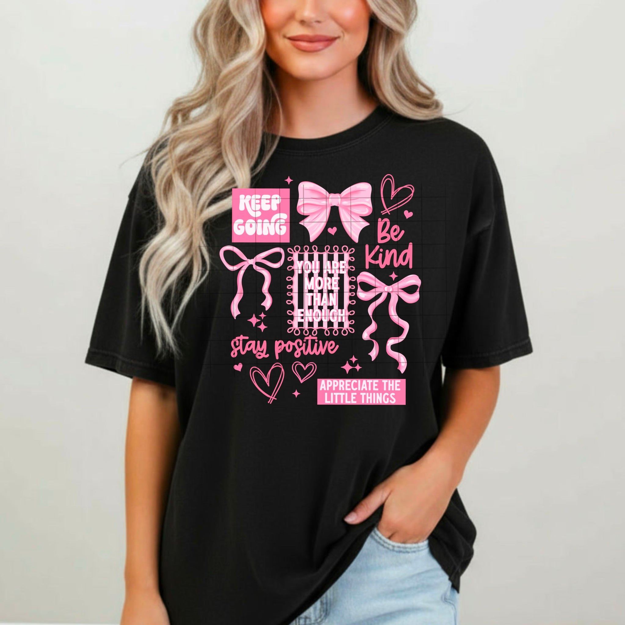 DTF Full Color TShirt Transfer - Keep Going Positive Pink Print