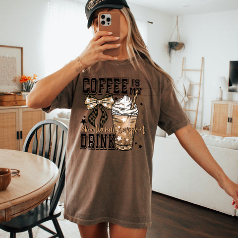 DTF Full Color TShirt Transfer - Coffee Is My Emotional Support Drink
