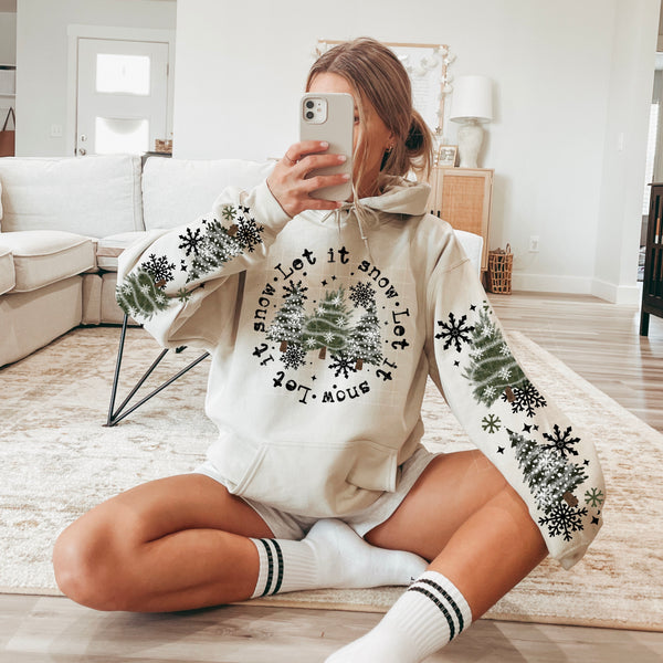 DTF Full Color TShirt Transfer - Let It Snow Circle - FREE SLEEVES (Black or White)