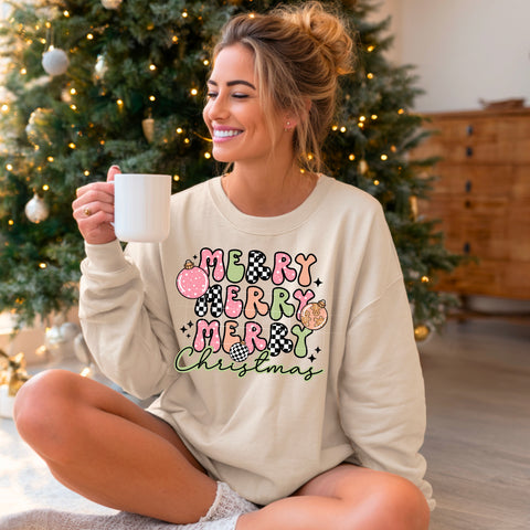 DTF Full Color TShirt Transfer - Merry Merry Merry (YOU PICK THE COLOR!)