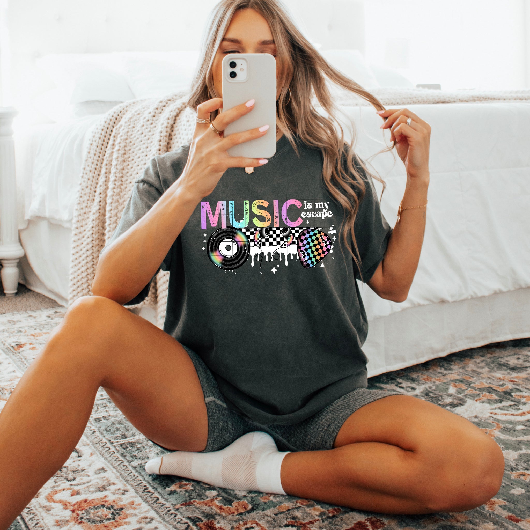 DTF Full Color TShirt Transfer - Music Is My Escape (White or Black Font)