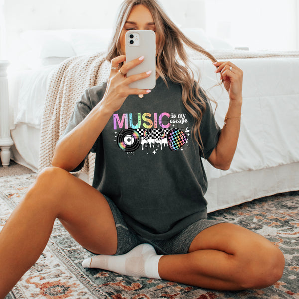 DTF Full Color TShirt Transfer - Music Is My Escape (White or Black Font)