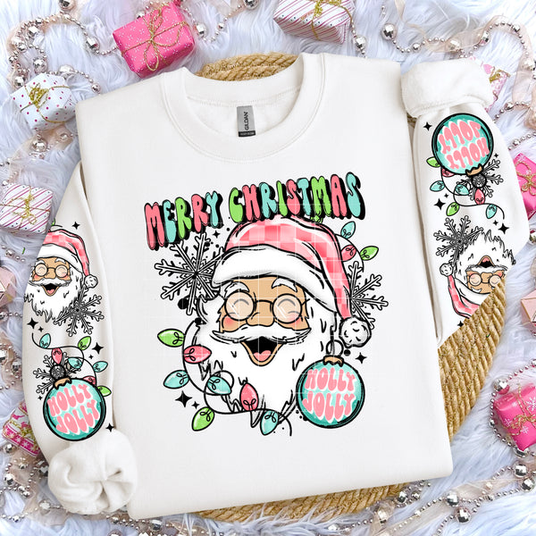 DTF Full Color TShirt Transfer - Merry Christmas Holly Jolly Santa - (Choose Skin Tone) FREE SLEEVES!