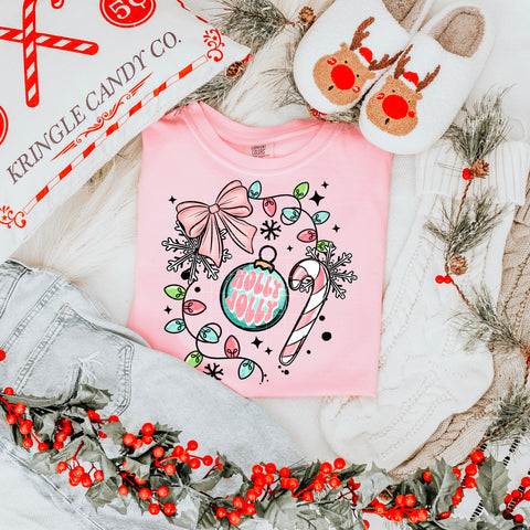 DTF Full Color TShirt Transfer - Holly Jolly Pink Aqua