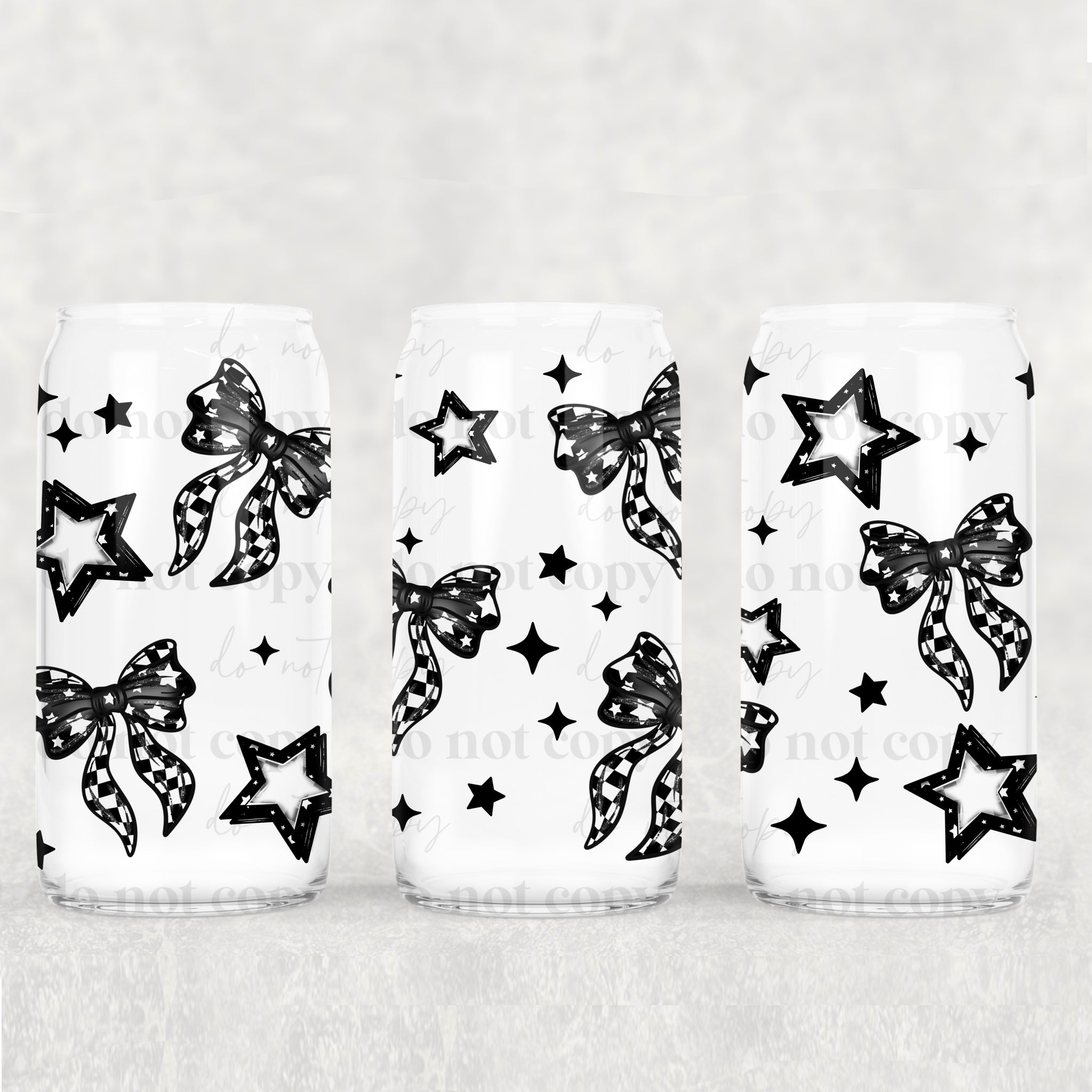 16oz UV DTF Wrap - Check Bows & Stars