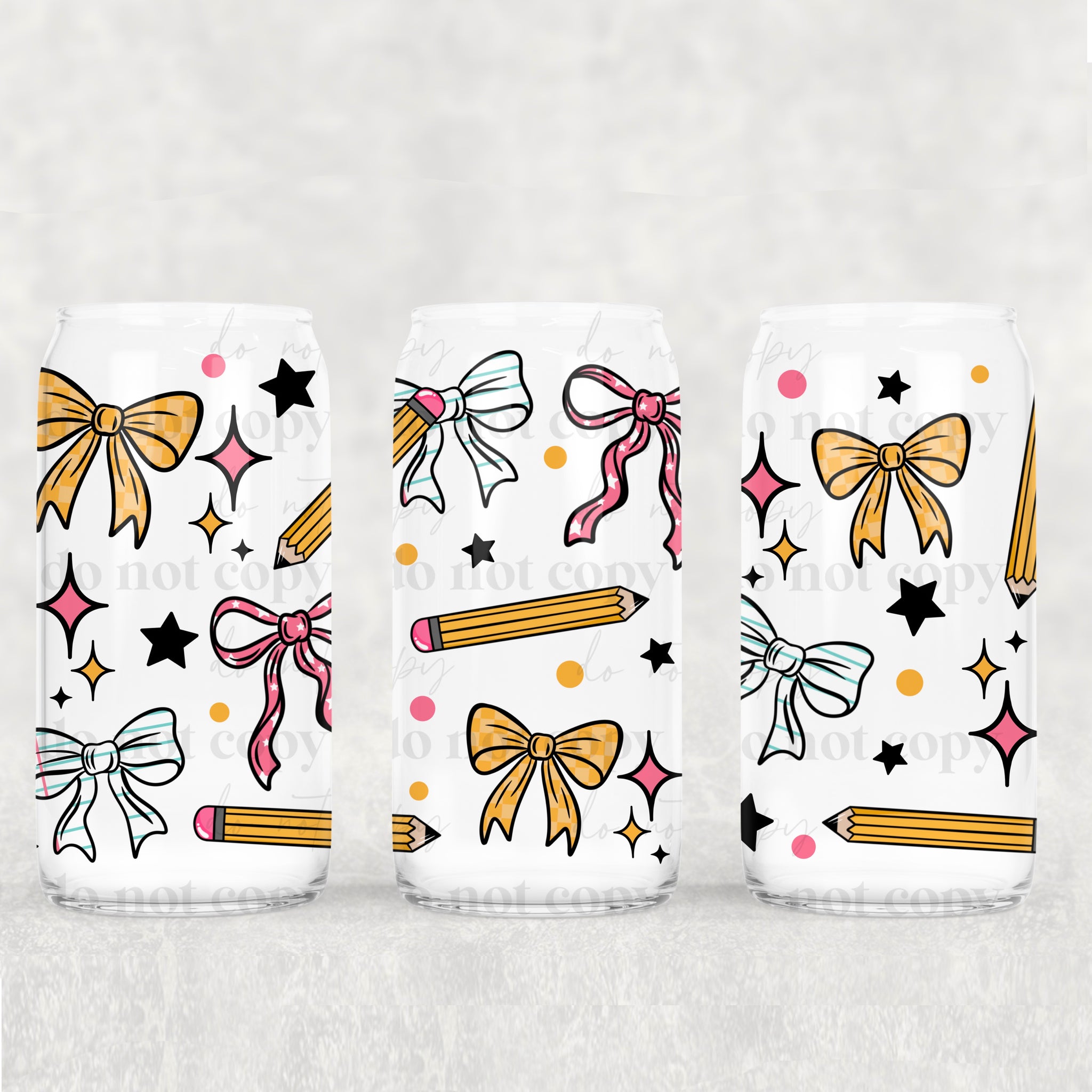 16oz UV DTF Wrap - Pencils & Bows (Pink Yellow Paper)