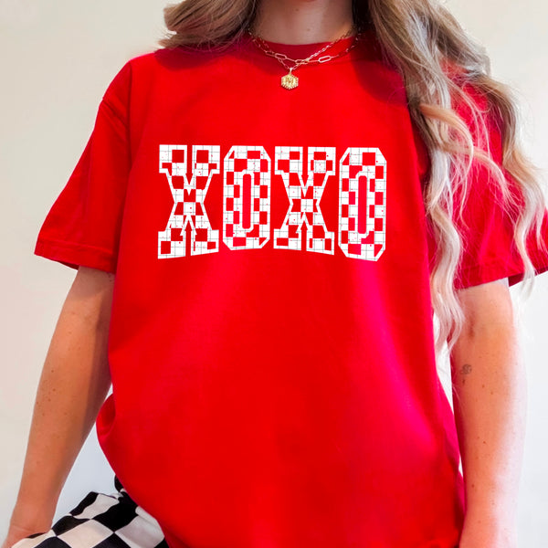 DTF Full Color TShirt Transfer - Checkered XOXO (Black or White)