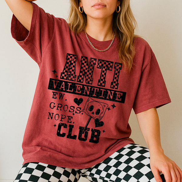 DTF Full Color TShirt Transfer - Anti Valentines Club (Black or White)