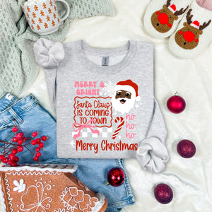 DTF Full Color Transfer - Merry & Bright Santa Claus Is Coming To Town (Two Skin Tones)