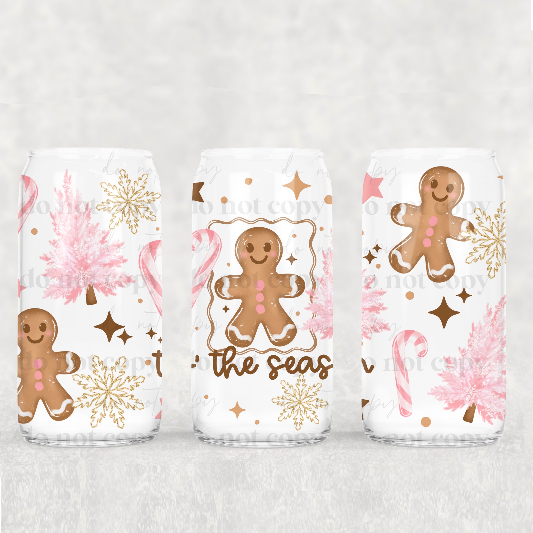 16oz UV DTF Wrap - Tis The Season Pink Tree Gingerbread