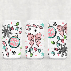 16oz UV DTF Wrap - Holly Jolly Pink Candy Cane Ornaments