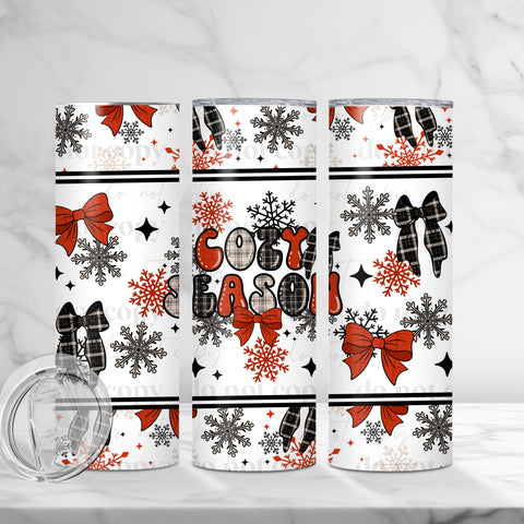 Skinny Tumbler Sublimation Wrap - Cozy Season Black Red Plaid