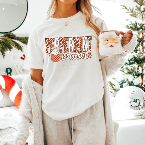 DTF Full Color Transfer - Peppermint Mocha (Striped Letters)