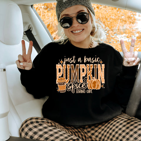 DTF Full Color TShirt Transfer - Just A Basic Pumpkin Spice Loving Girl