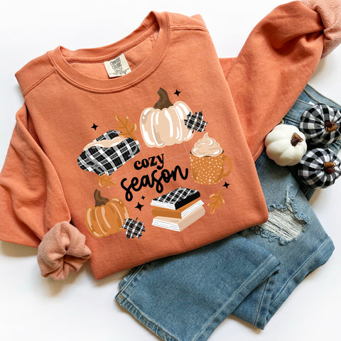 DTF Full Color TShirt Transfer - Cozy Season Books Pumpkins