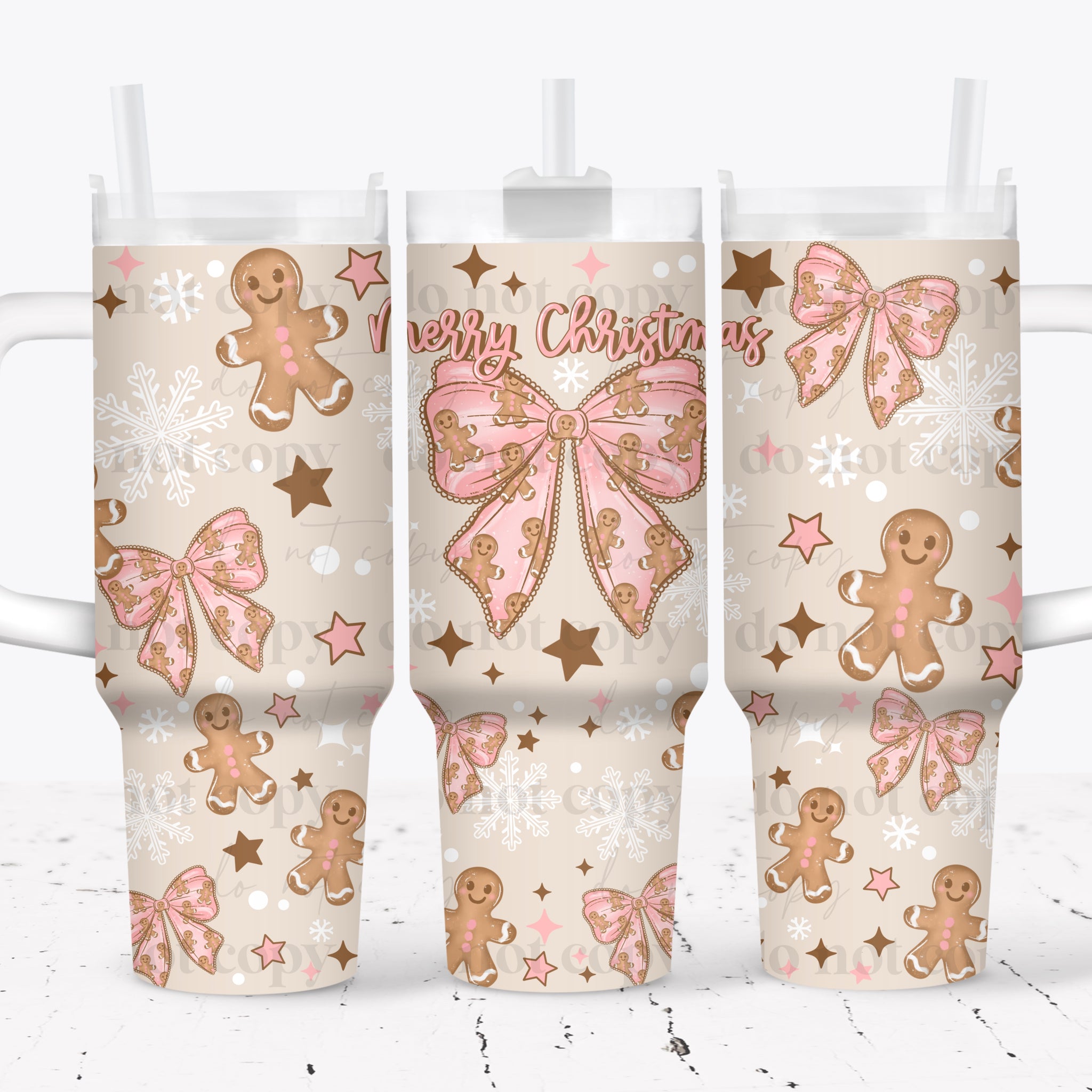 40oz UV DTF Wrap - Full Top & Bottom - Merry Christmas Gingerbread Bow