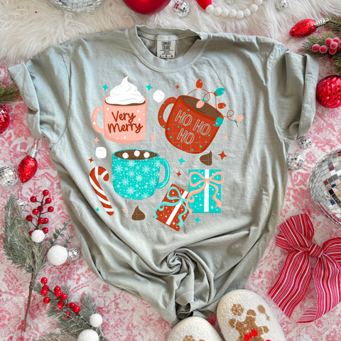 DTF Full Color TShirt Transfer - Very Merry Coffee Cups