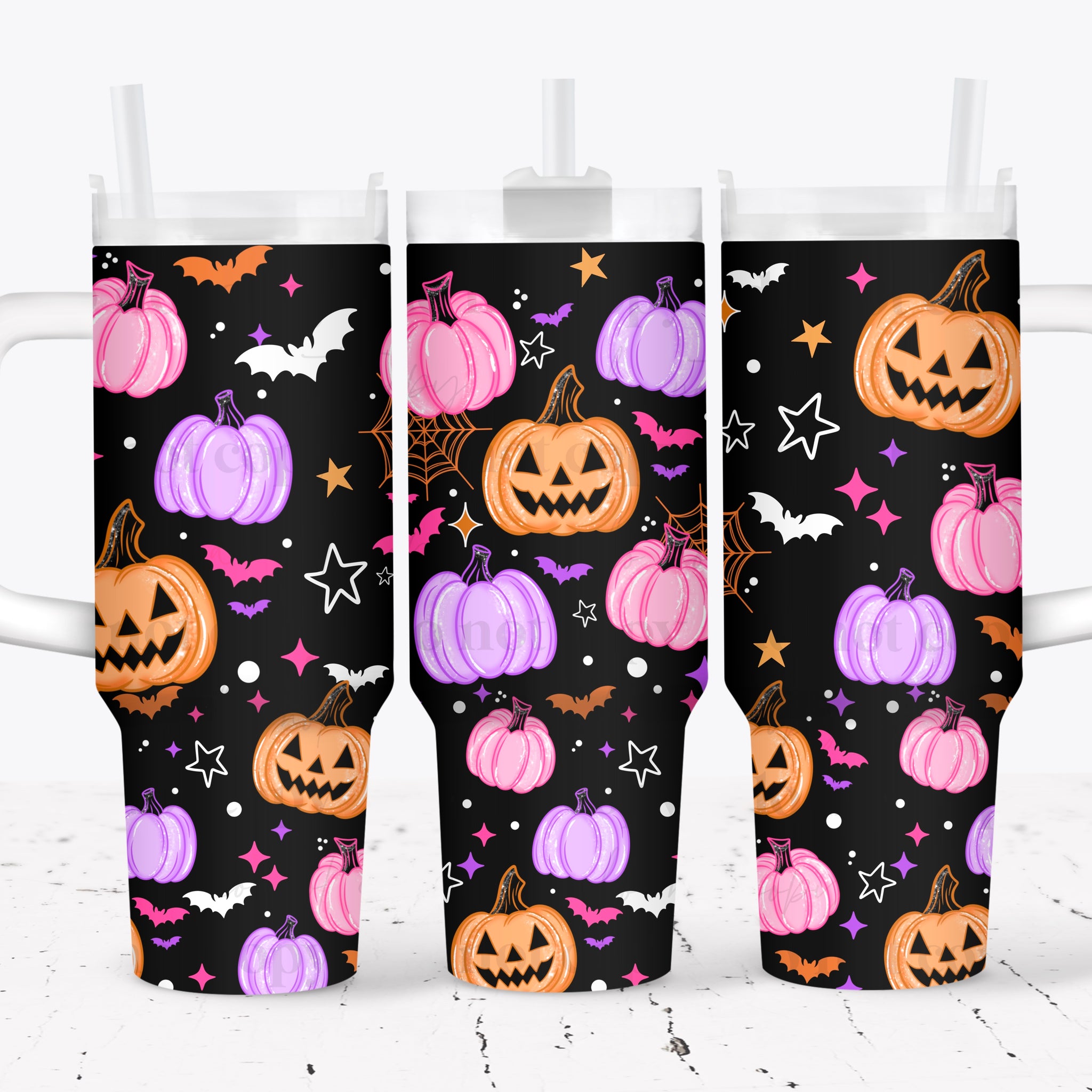 40oz UV DTF Full Top & Bottom Wrap - Pink Purple Orange Pumpkins