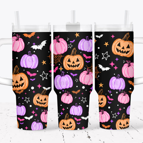 40oz UV DTF Full Top & Bottom Wrap - Pink Purple Orange Pumpkins