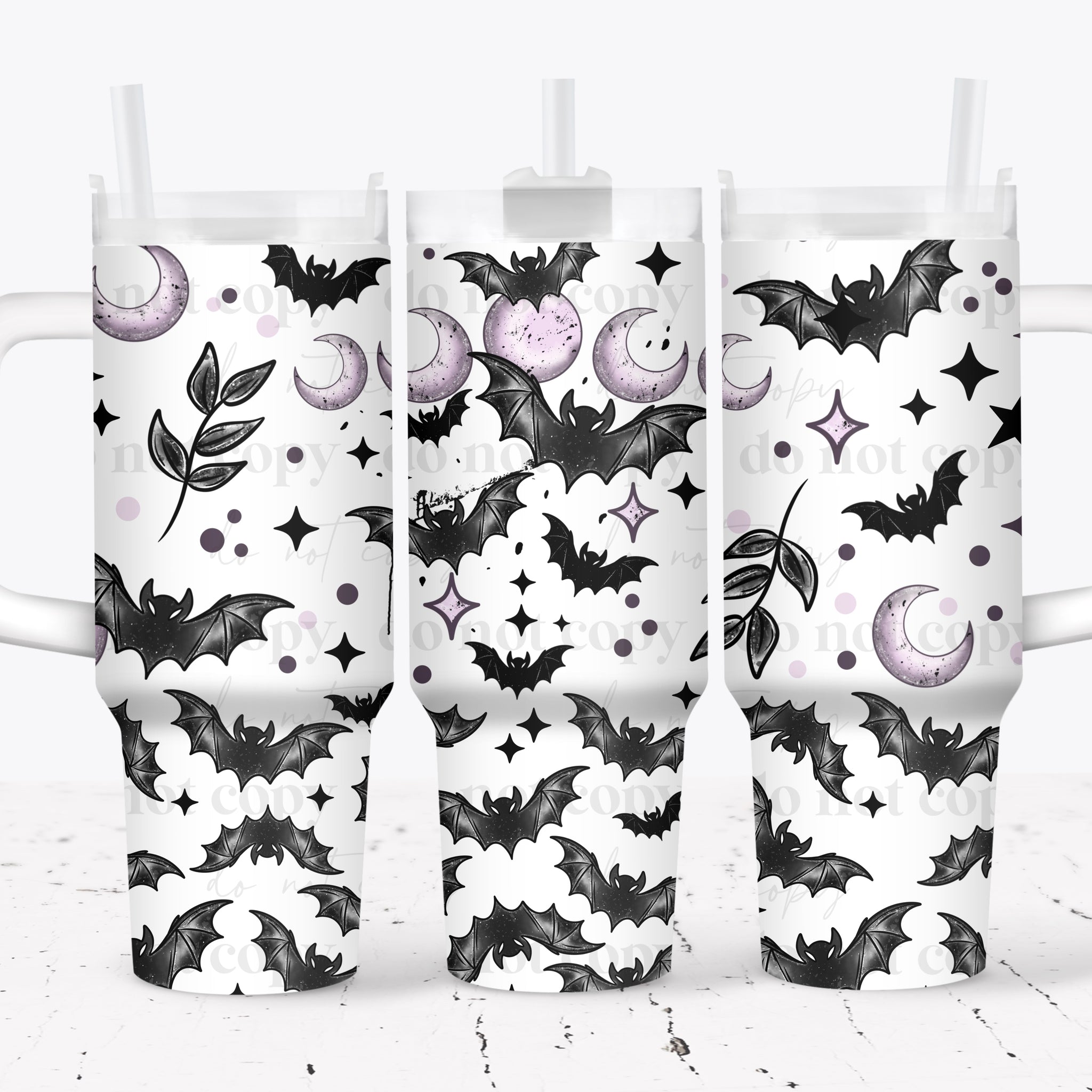 40oz UV DTF Full Top & Bottom Wrap - Purple Moon Bats