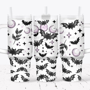 40oz UV DTF Full Top & Bottom Wrap - Purple Moon Bats