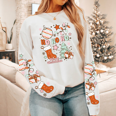 DTF Full Color Transfer - Ho Ho Ho Pink Green Red Check - FREE SLEEVES!