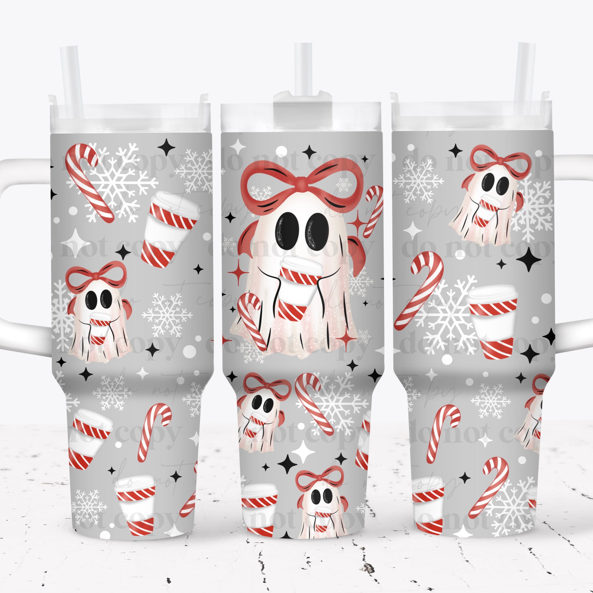 40oz UV DTF Full Top & Bottom Wrap - Peppermint Coffee Ghost