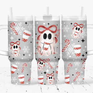 40oz UV DTF Full Top & Bottom Wrap - Peppermint Coffee Ghost