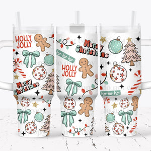 40oz UV DTF Full Top & Bottom Wrap - Holly Jolly Christmas Things