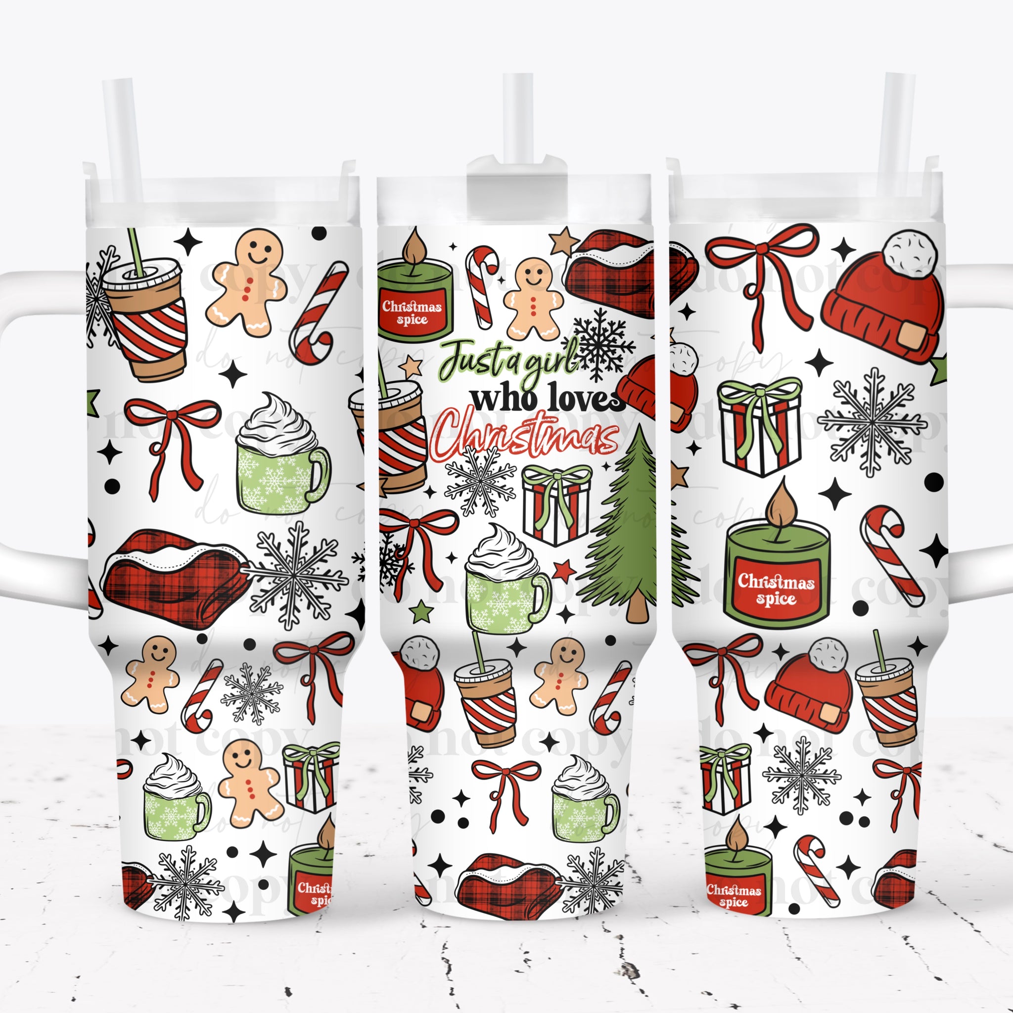 40oz UV DTF Full Top & Bottom Wrap - Just A Girl Who Loves Christmas