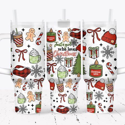 40oz UV DTF Full Top & Bottom Wrap - Just A Girl Who Loves Christmas
