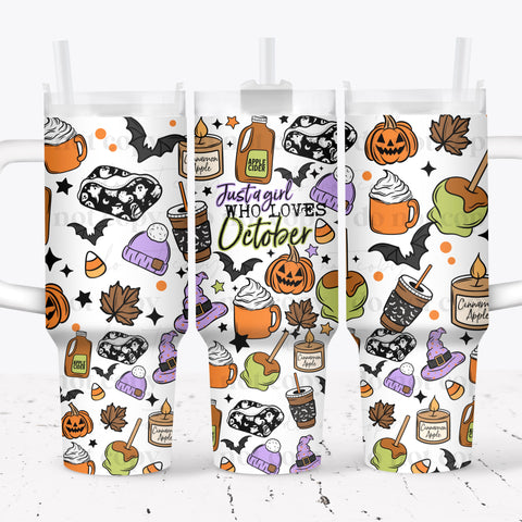 40oz UV DTF Full Top & Bottom Wrap - Just A Girl Who Loves October