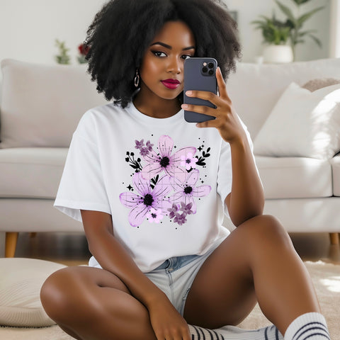 DTF Full Color TShirt Transfer - Purple Flowers