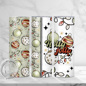 Skinny Tumbler Sublimation Wrap - Holly Jolly Ornaments