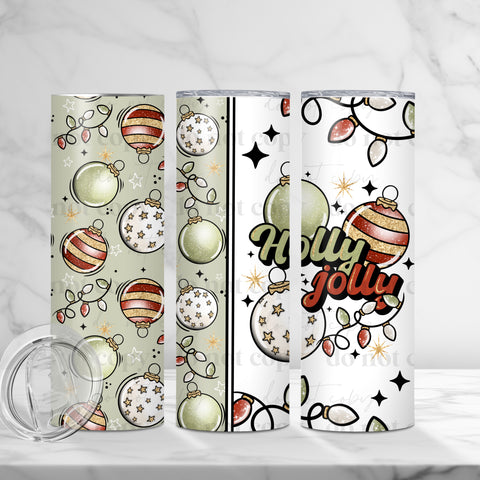 Skinny Tumbler Sublimation Wrap - Holly Jolly Ornaments