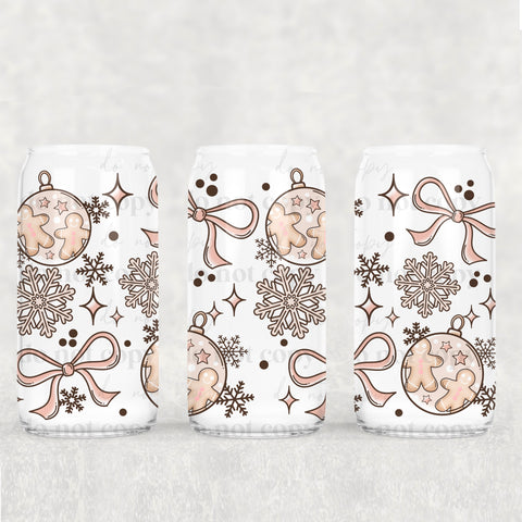 16oz UV DTF Wrap - Light Pink Neutral Bows & Ornaments