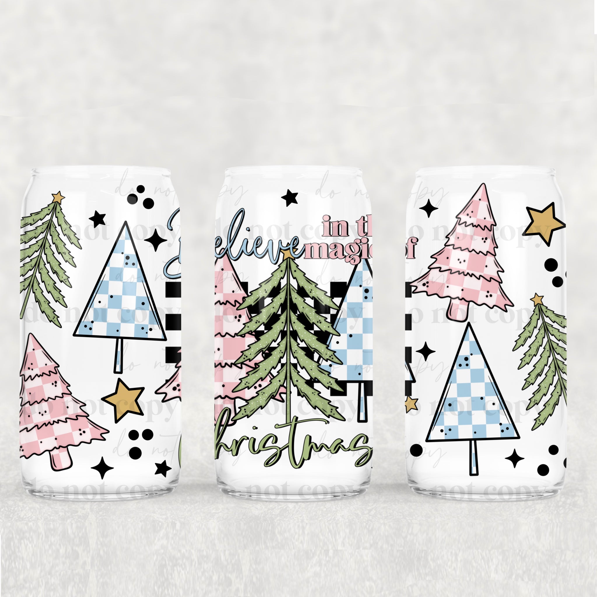 16oz UV DTF Wrap - Believe In The Magic of Christmas Pastels
