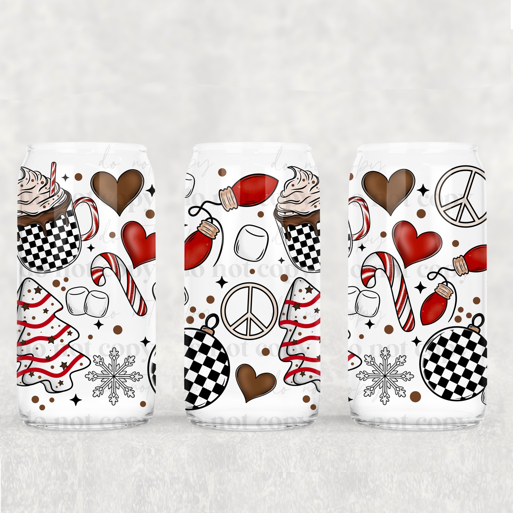 16oz UV DTF Wrap - Checkered Peace Signs & Tree Cakes