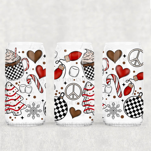 16oz UV DTF Wrap - Checkered Peace Signs & Tree Cakes